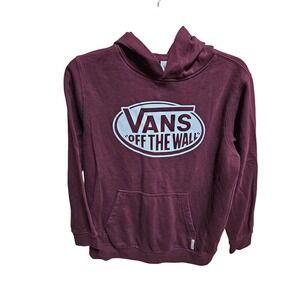 Vans Off The Wall Burgundy Hoodie Sweatshirt Pullover Graphic Logo L